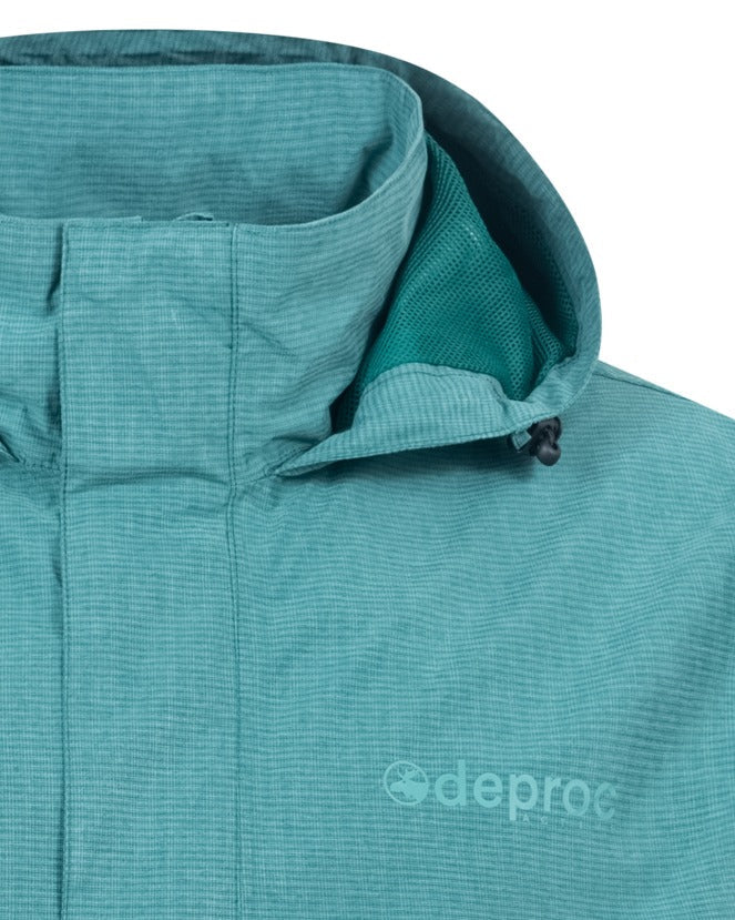 DEPROC LAVAL MEN Outdoorjacke in petrol, Detailansicht Kragen und Kapuze