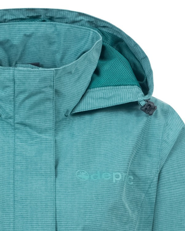 DEPROC LAVAL LONG WOMEN Outdoorjacke in petrol, Detailansicht Kragen und Kapuze